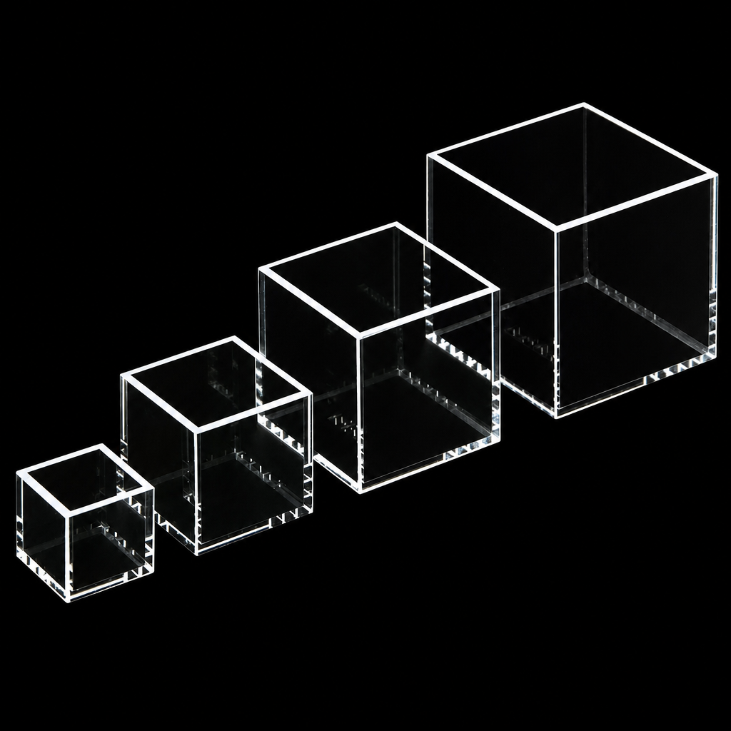 Quartz Square Reaction Cell, 44 × 44 × 42 mm, 40 × 40 × 40 mm, No Lid, Quartz, Five-Way Light, Molded 83, 1 Piece
