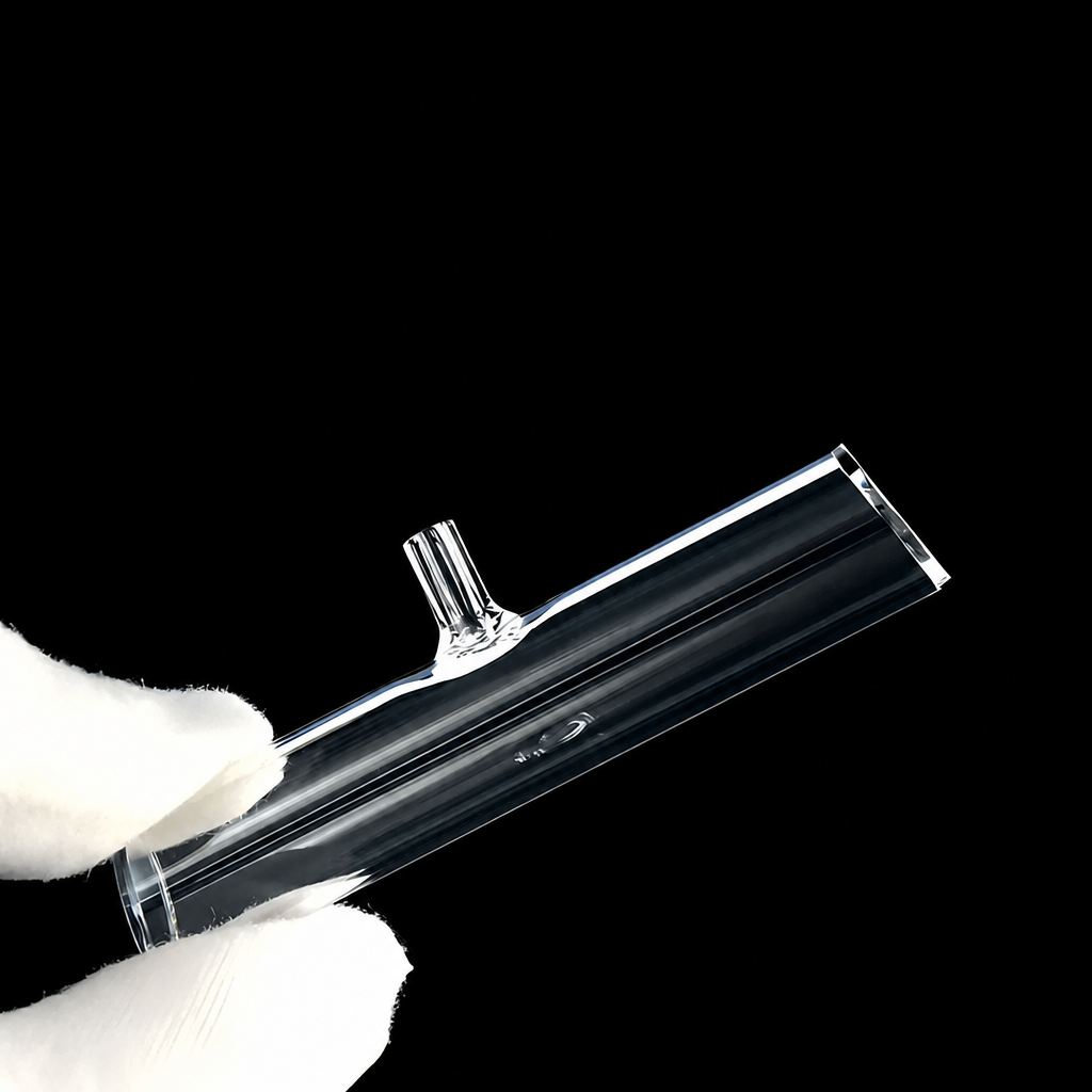 Quartz trapezoidal atomic vapor cell with top branch connection