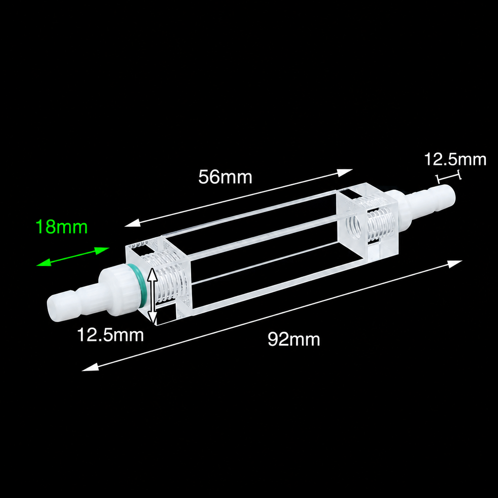 (MQQFC133) Quartz Flow Cell, 10 mm Path, 4 mL, Four-Side Light Transmission, Removable PTFE Fittings, 1 Piece