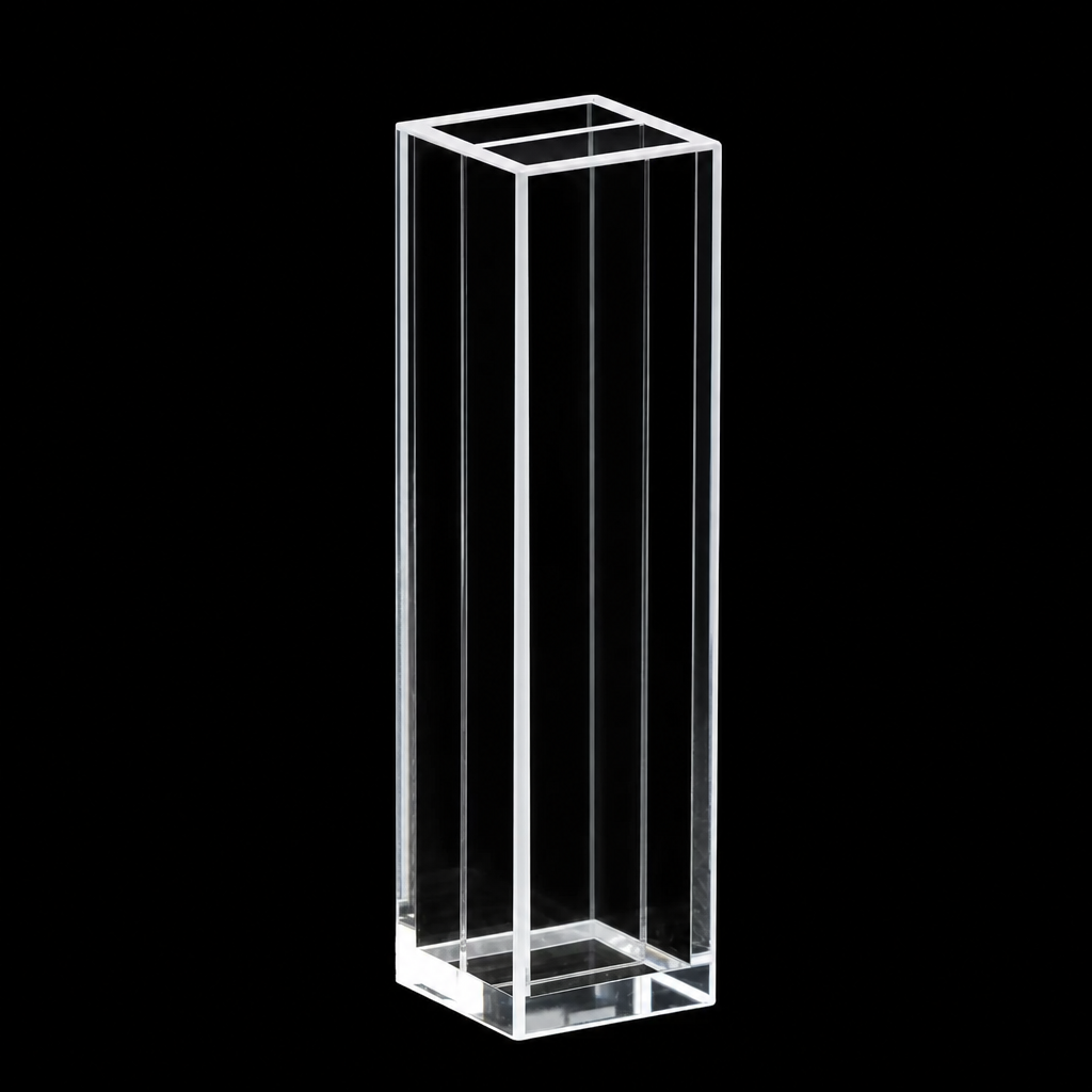 Quartz Fluorescence Cuvette, 1575 µL, 45 mm, 10 mm, 10 × 4.5 × 43 mm, Quartz, Custom Size, Molded 83, Optically Contacted One-Piece Construction, 1 Piece