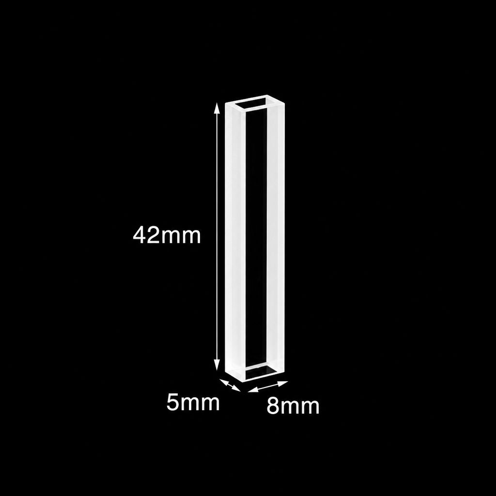 (MQQFC026) Quartz Cuvette Sample Cell, Capacity: 756 µL, Dimensions: 6 × 3 × 42 mm, Two-Side Light-Transmitting Design, Optical-Cement-Bonded Integrated Construction, 1 Piece