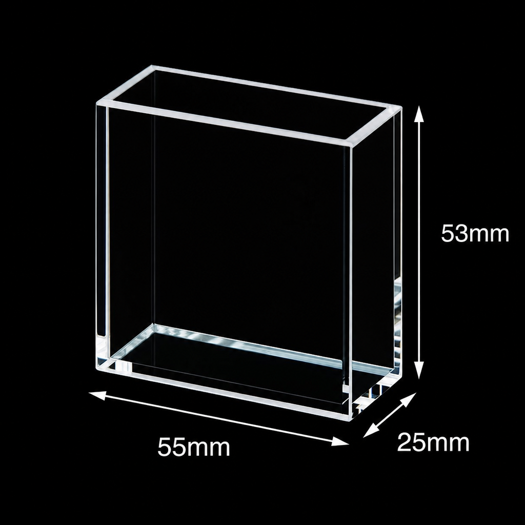 Quartz Sample Cell, 40 mL, 50/20 mm, 55 × 25 × 53 mm, Quartz, Five-Way Light, 1 Piece