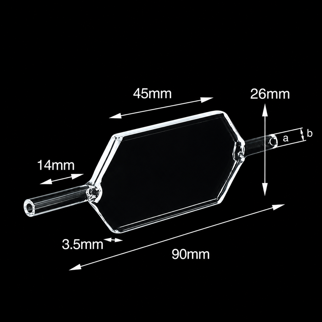 (MQQFC129) Quartz Flow Cell, 0.5 mm Path Length, 45 × 23 × 0.5 mm, 500 µL, Two-Way Light, 1 Piece