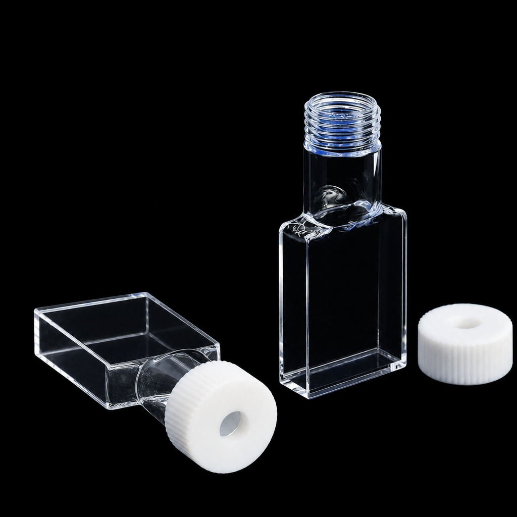 Quartz Screw-Top Sample Cell, 12 mL, 30 mm Version, Five-Side Transmission