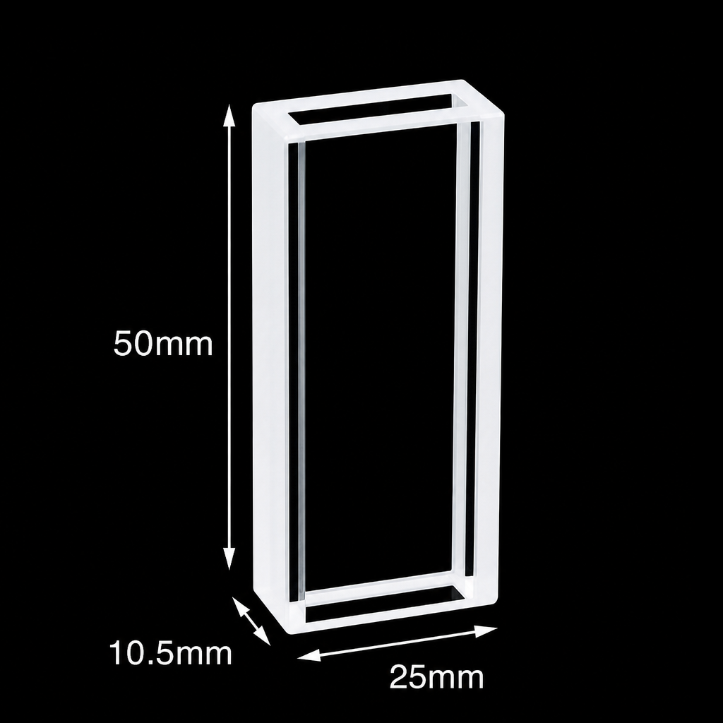 (MQQFC024) Quartz Cuvette Sample Cell, Capacity: 3 mL, Dimensions: 19 × 3.5 × 50 mm, Two-Side Light-Transmitting Design, Adhesive-Bonded Construction, 1 Piece