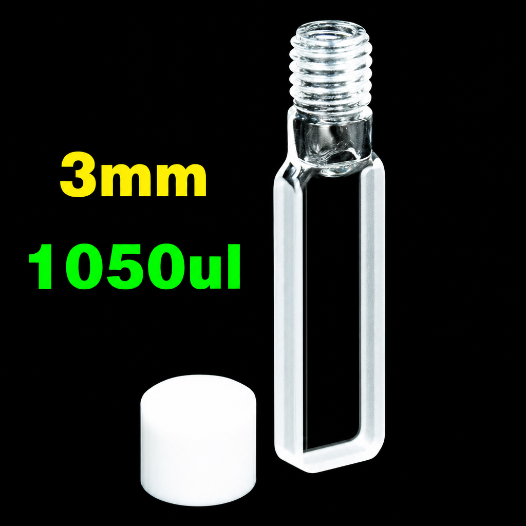 Quartz Screw-Top Cuvette, 3 mm Path, 1.05 mL, Two-Side Transmission, 2-Pack