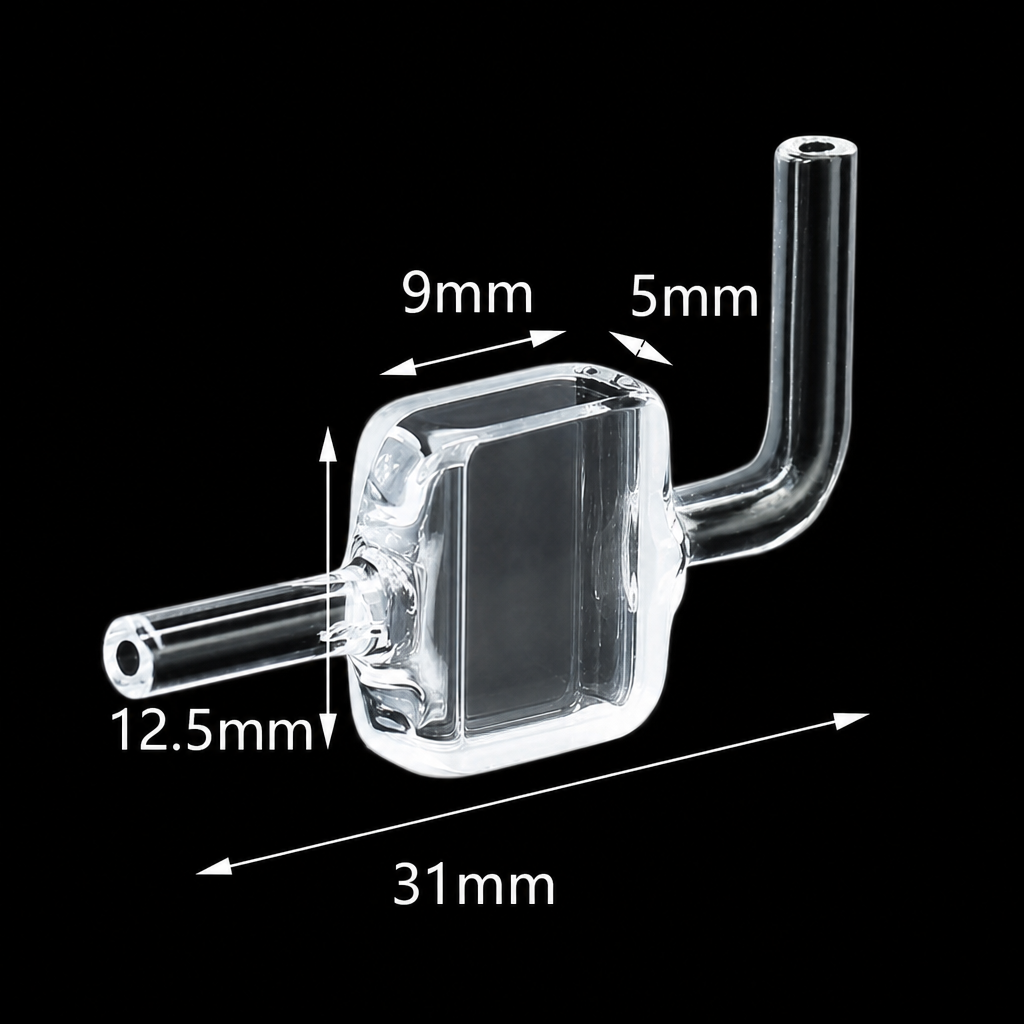 (MQQFC139) Custom Quartz Flow Cell with Bent-Tube Connector, Two-Side Light Transmission, 1 Piece