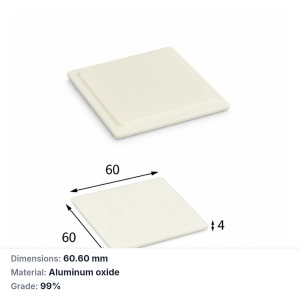 (MQAAC053) Square Alumina Boat Crucible Lid, 60 × 60 mm, Inner-Fitting Lid, 99% Alumina (Al2O3), 1 Piece