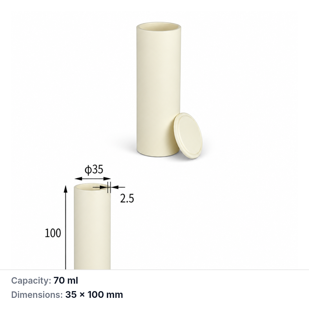 (MQACR346) Alumina Cylindrical Crucible, 100 mm, 35 × 100 mm, 70 mL, With Lid, Inner-Fitting Lid, 99% Alumina (Al2O3), 1 Piece