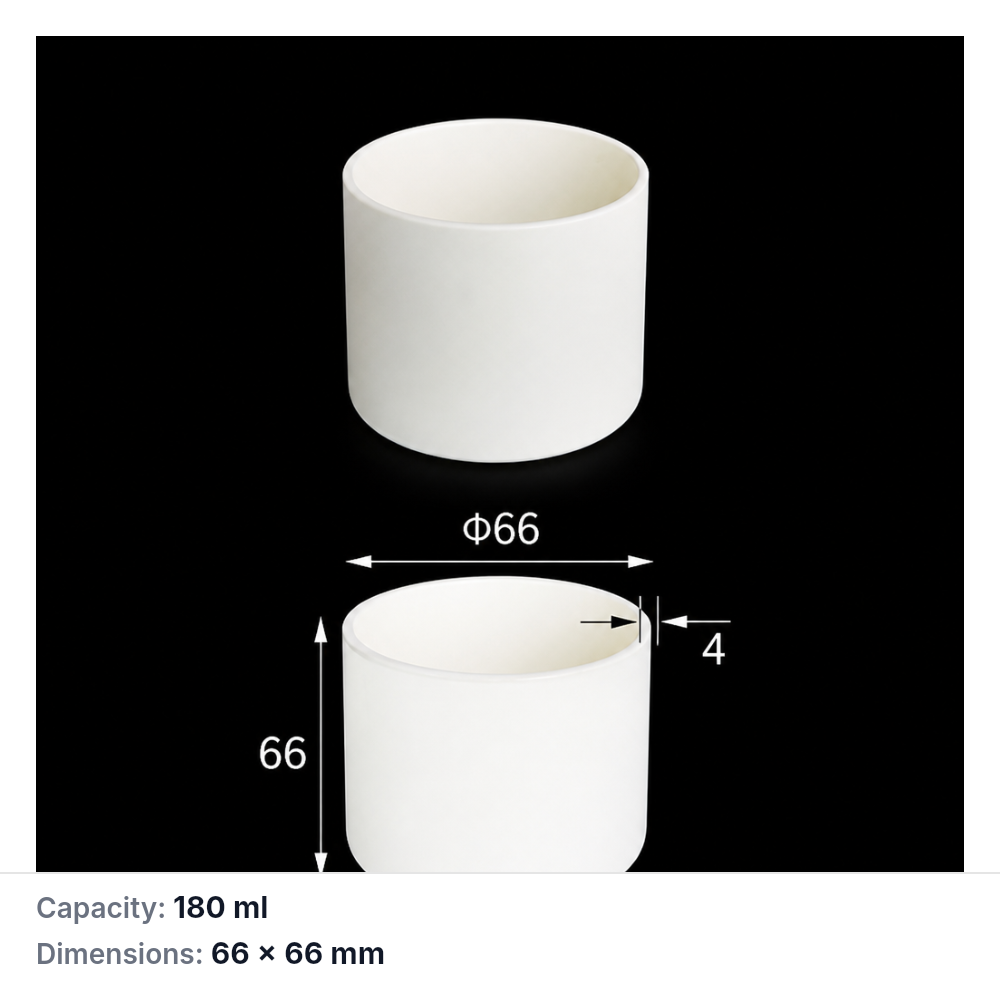 (MQACR399) Alumina Cylindrical Crucible, 66 × 66 mm, 180 mL, 235 g, 1 Piece