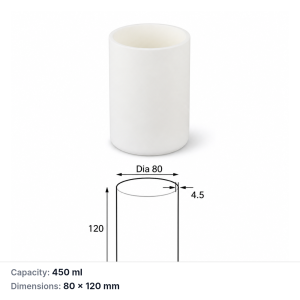 (MQACR410) Alumina Cylindrical Crucible, 80 × 120 mm, 450 mL, 545 g, 1 Piece