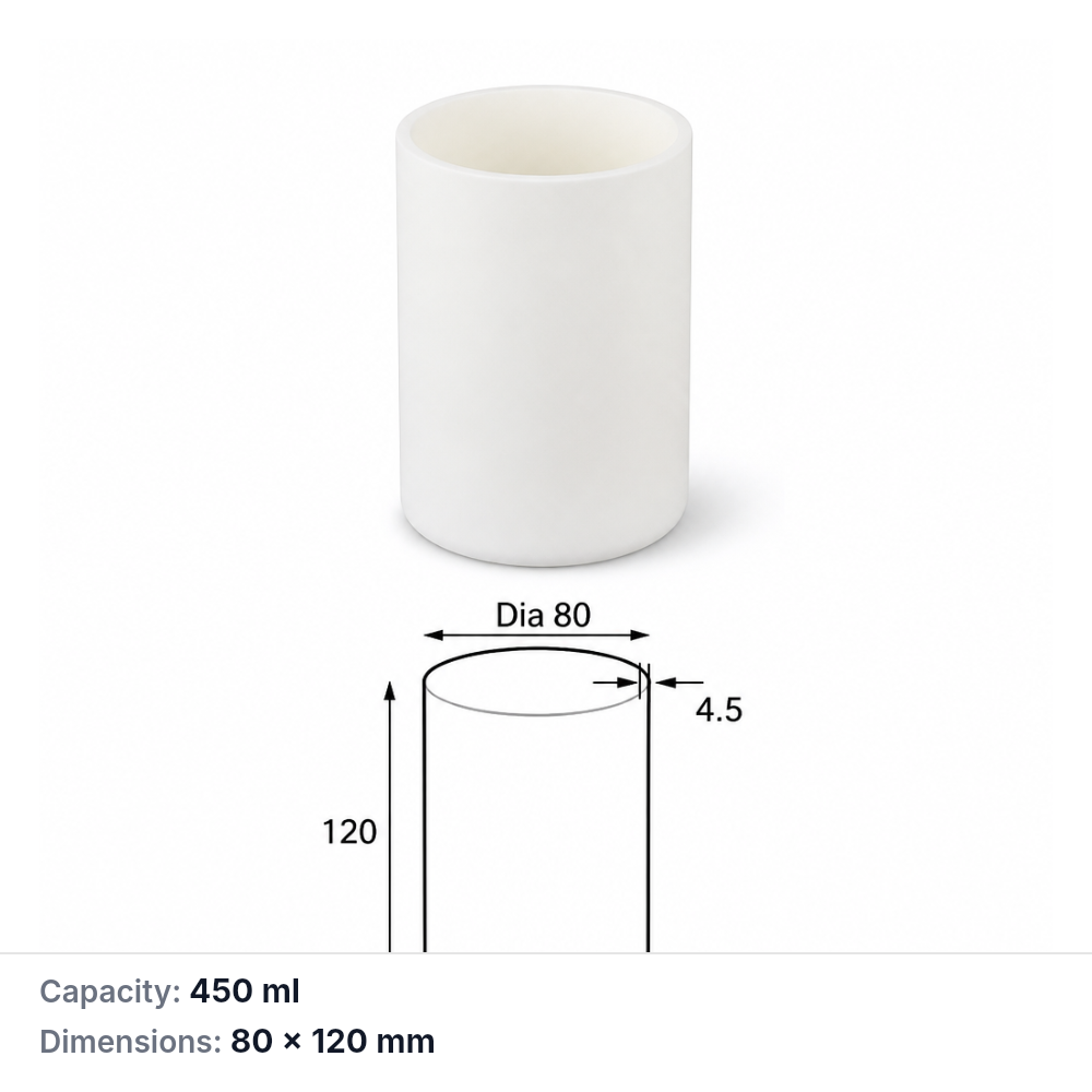 (MQACR410) Alumina Cylindrical Crucible, 80 × 120 mm, 450 mL, 545 g, 1 Piece