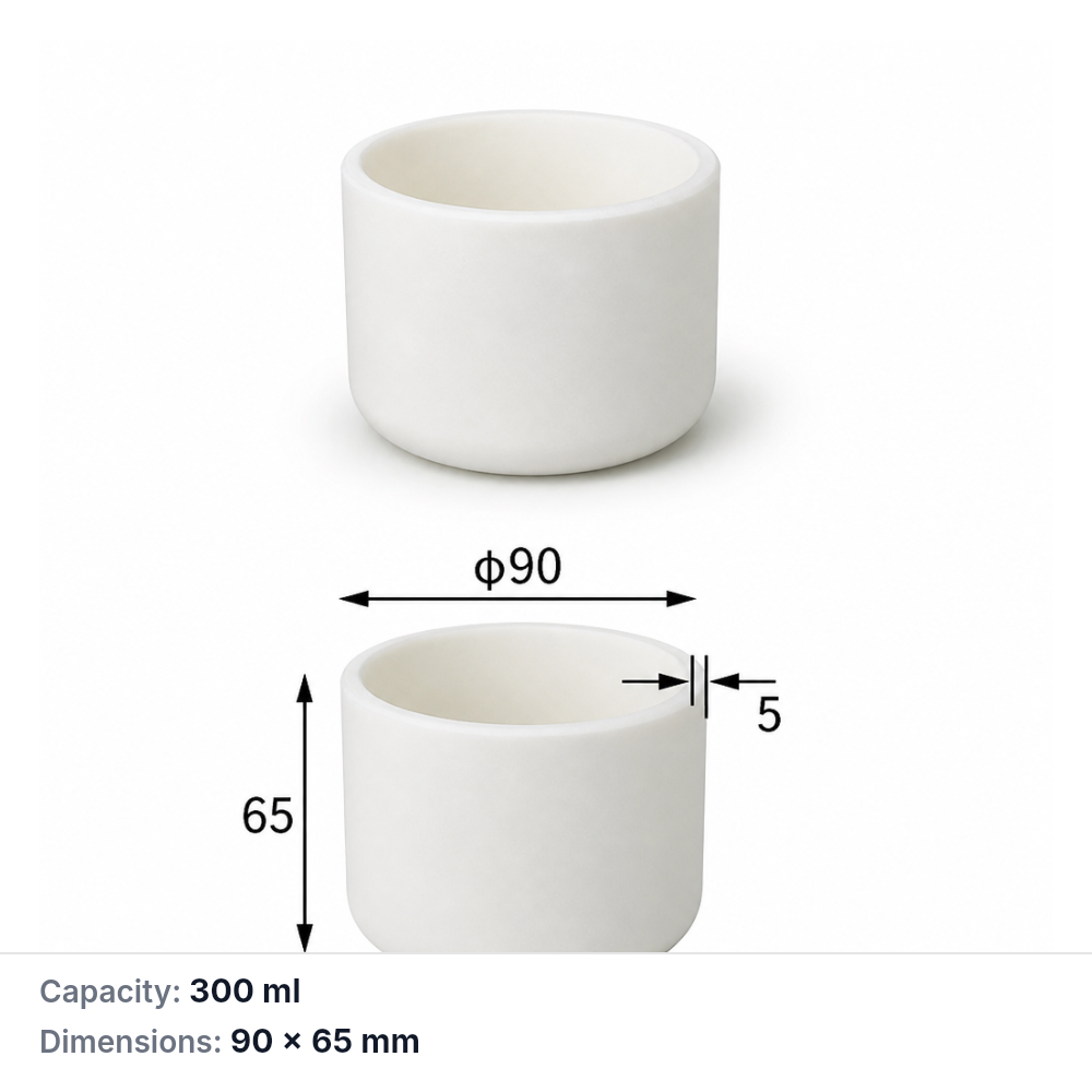 (MQACR414) Alumina Cylindrical Crucible, 90 × 65 mm, 300 mL, 390 g, 1 Piece