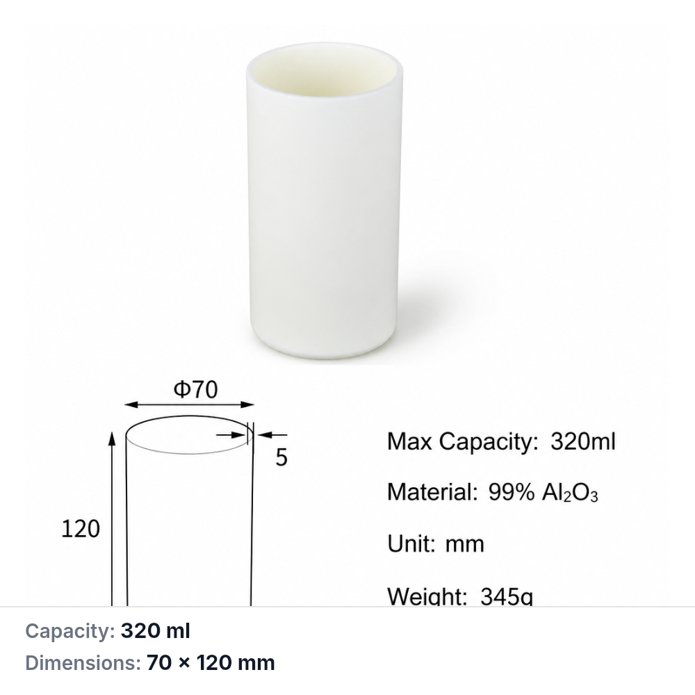 (MQACR432) Alumina, Ø70 mm OD, 70 × 120 mm, 320 mL, 345 g, 1 Piece