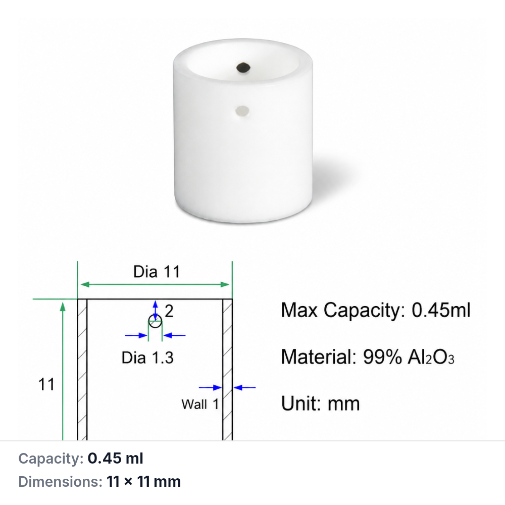 (MQACR442) Alumina Cylindrical Crucible, 11 × 11 mm, 0.45 mL, 1.4 g, 1 Piece