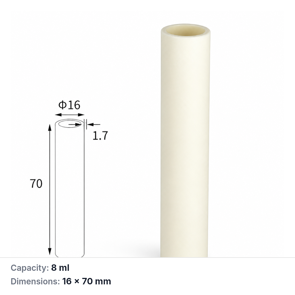 (MQACR448) Alumina Cylindrical Crucible, 16 mm OD, 16 × 70 mm, 8 mL, 20.5 g, 1 Piece