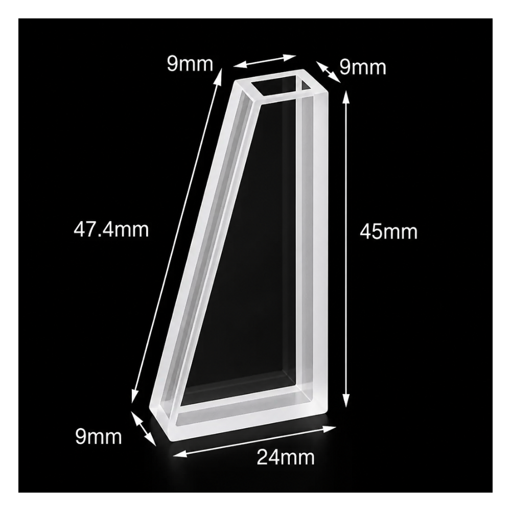 Quartz Trapezoidal Cuvette, 2.5 mL, 45 mm Height, 47.4 mm Length