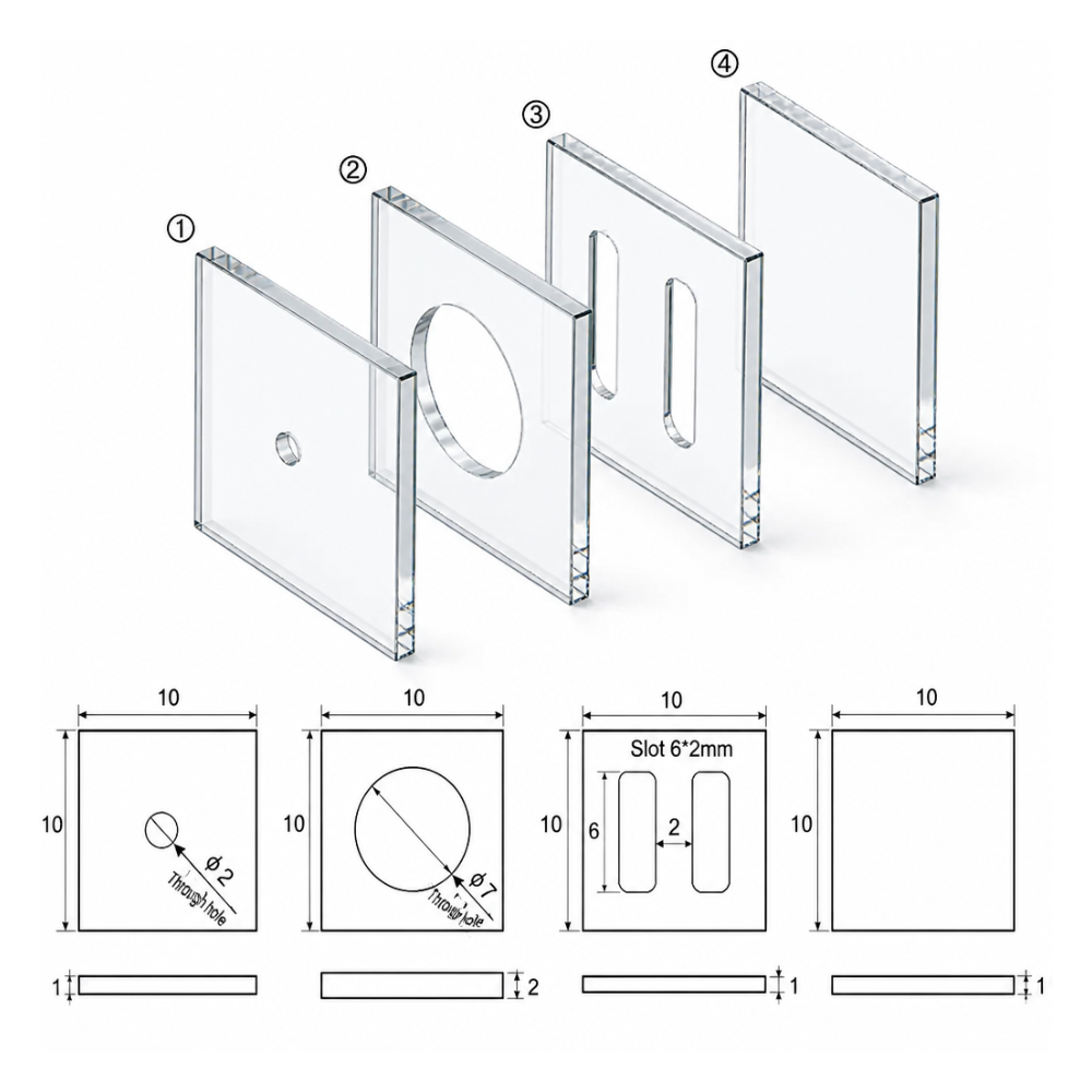 Custom Quartz Optical Cuvette Plate, 10 mm Base