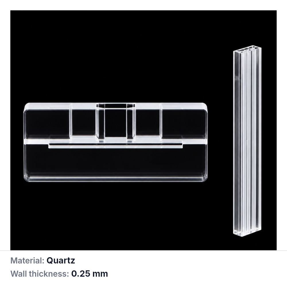 Quartz Sample Cell, 65 µL, 0.25 mm Path, 52 × 7 × 2.25 mm