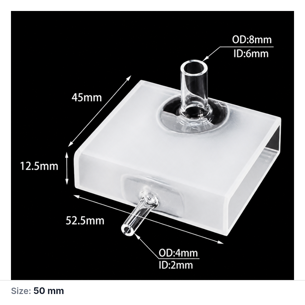 Quartz Flow Cell, 8 mm, 6 mm, 12.5 mm, 50 mm, 17.5 mL, Custom Size, Two-Way Light, 1 Piece