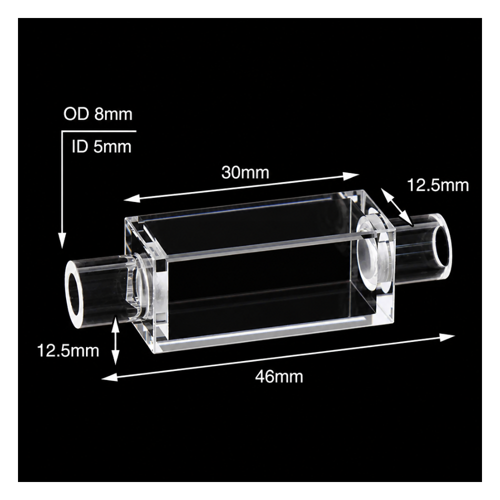 (MQQFC103) JGS1 Quartz Four-Way Flow Cell, 10 mm Path, 2.6 mL, Molded 83, 1 Piece