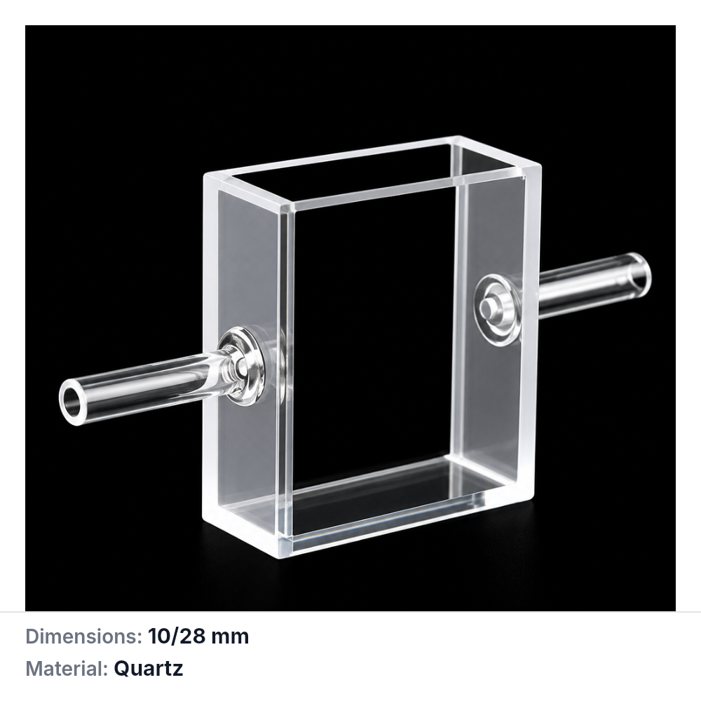 Quartz Flow Cell, 4 mm, 2 mm, 10/28 mm, 7.5 mL, JGS1, Four-Way Light, 1 Piece
