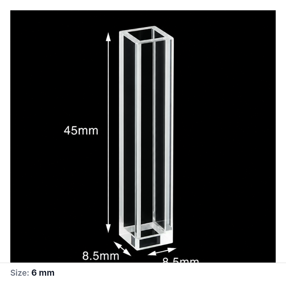 Quartz Fluorescence Cuvette, 6 mm, 1.2 mL, Quartz, JGS1, Molded 83, Optically Contacted One-Piece Construction, 1 Piece