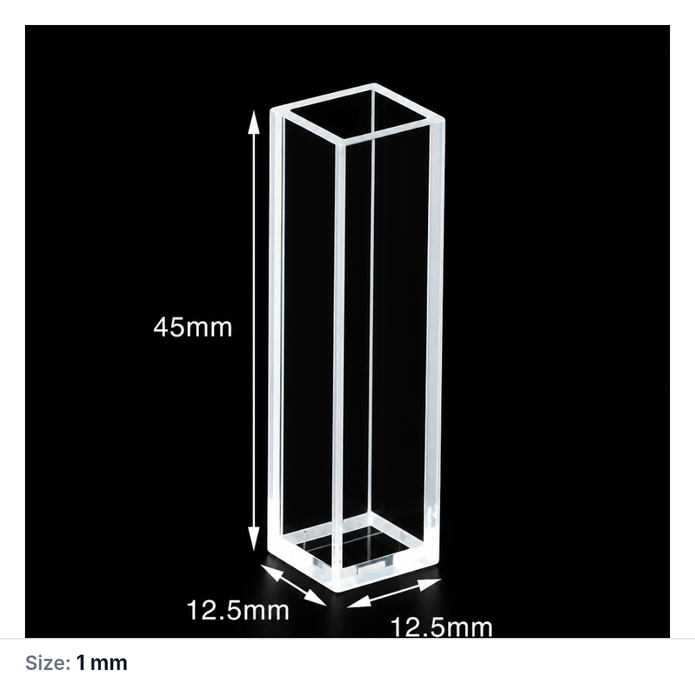 Quartz Fluorescence Cuvette, 1575 µL, 45 mm, 10 mm, 10 × 4.5 × 43 mm, Quartz, Custom Size, Molded 83, Optically Contacted One-Piece Construction, 1 Piece