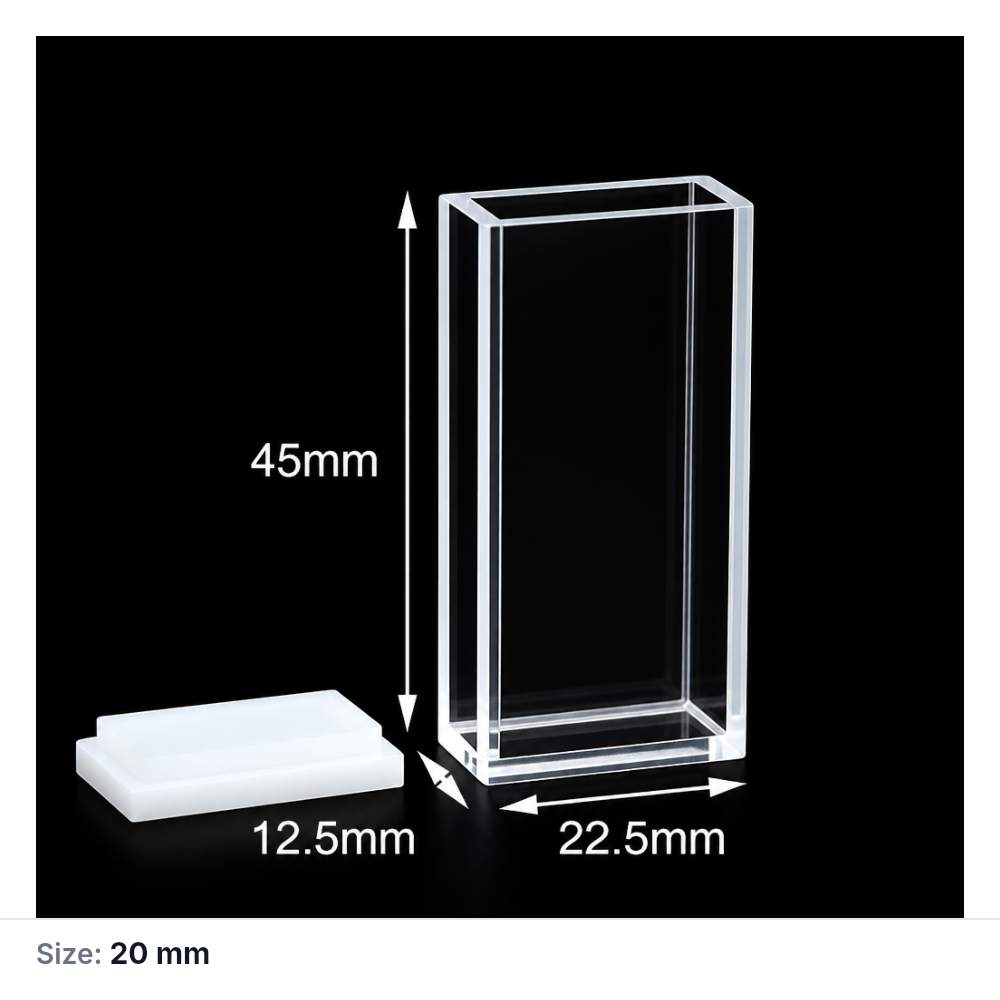 (MQQFL024) Quartz Fluorescence Cuvette, 20 × 10 × 43 mm, JGS1, Molded 0.01, 0.01 mm Optical-Path Tolerance, 1 Piece