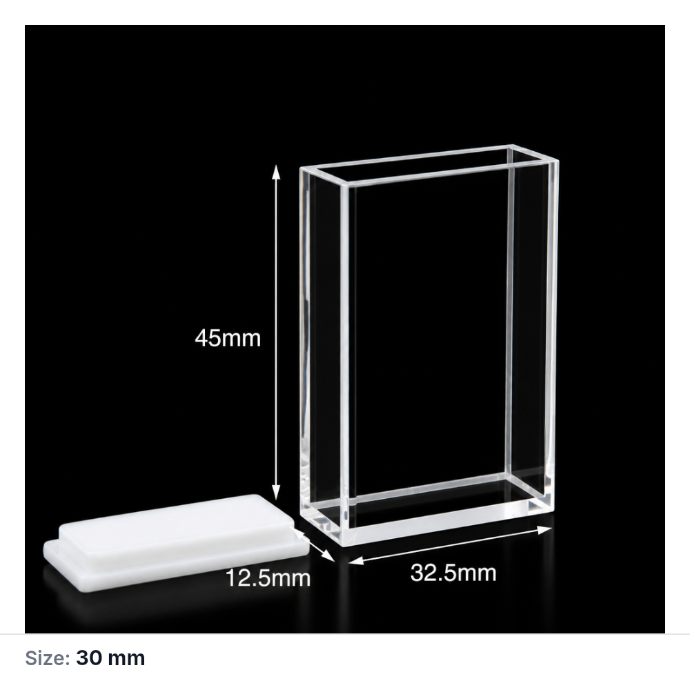 (MQQFL027) Quartz Fluorescence Cuvette, 30 × 10 × 43 mm, JGS1, Molded 0.01, 0.01 mm Optical-Path Tolerance, 1 Piece