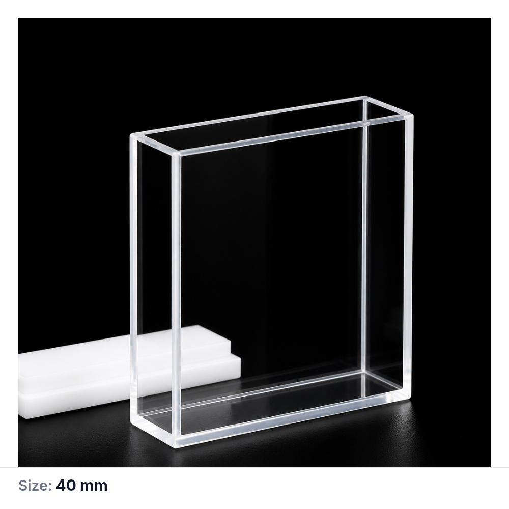 (MQQFL028) Quartz Fluorescence Cuvette, 40 mm, Custom Size, Four-Way Light, Molded 83, Optically Contacted One-Piece Construction, 1 Piece