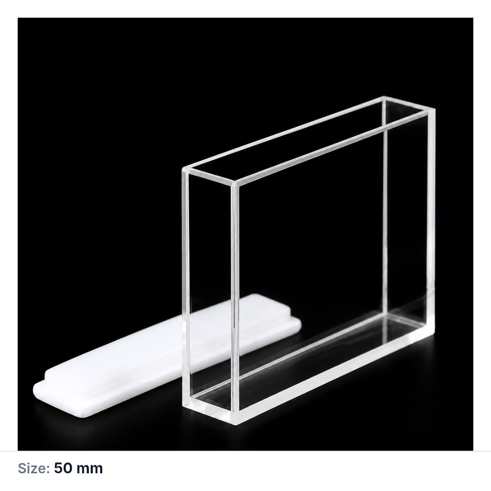 (MQQFL031) Quartz Fluorescence Cuvette, 50 mm, Export Version, JGS1, Four-Way Light, Molded 83, 1 Piece