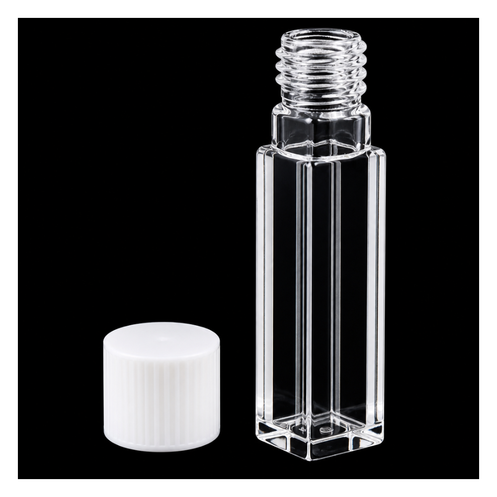 (MQQFL033) Quartz Fluorescence Cuvette, 700 µL, 2 mm Path Length, Export Version, Threaded, Molded 83, Optically Contacted One-Piece Construction, 1 Piece
