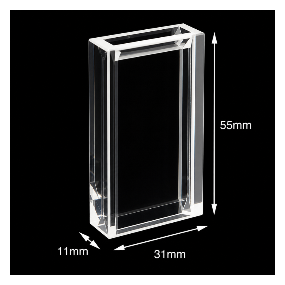 (MQQFL076) Quartz Fluorescence Cuvette, 1/25 mm Path Length, 1.3 mL, 55 mm, With Lid, Four-Way Light, 1 Piece