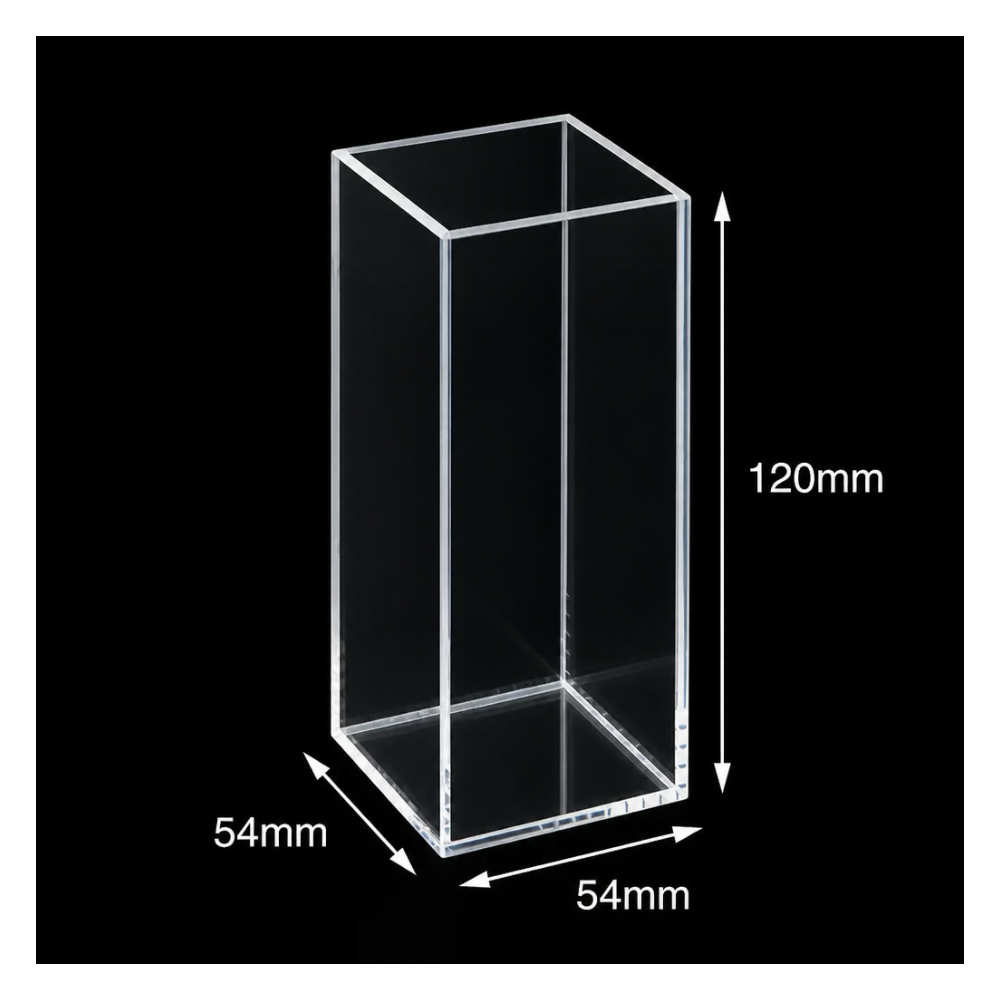 Quartz Sample Cell, 50 mm, 120 mm, 235 mL, 54 × 54 mm, Quartz, Five-Way Light, Custom Size, 1 Piece