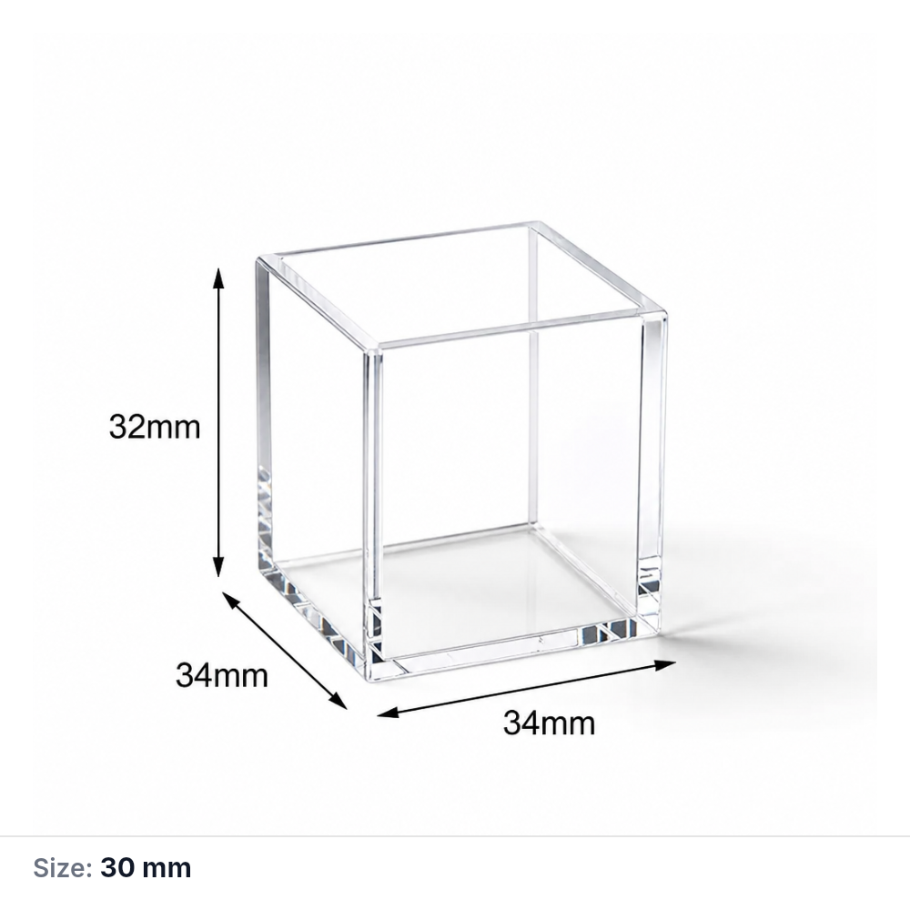Quartz Square Reaction Cell, 32 mm, 30 × 30 × 30 mm, No Lid, Quartz, Five-Way Light, Molded 83, 1 Piece