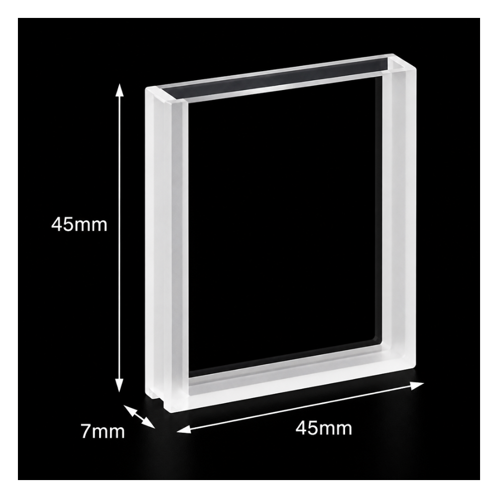 Quartz Large-Window Cuvette, 7 mL, 45 mm, 5 mm, 45 × 45 × 7 mm, Quartz, Two-Way Light, 1 Piece
