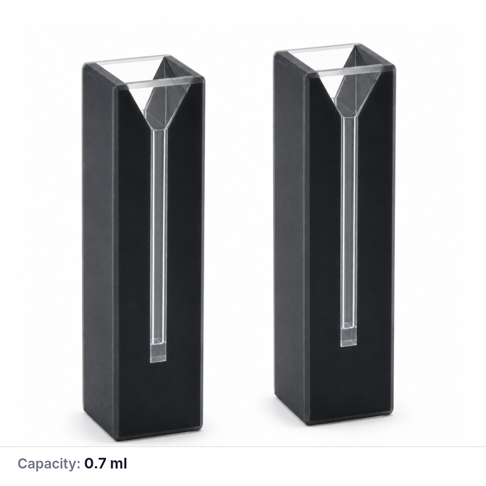 Quartz Black-Wall Micro Cuvette, 2 mm Slit, 0.7 mL, One-Piece Construction, Pack of 2 | MQQMC032