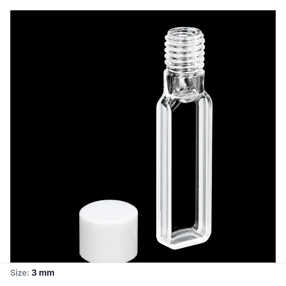 (MQQSC001) Quartz Screw-Top Cuvette, 1050 µL, 3 mm, Export Version, Two-Way Light, Molded 83, 1 Piece