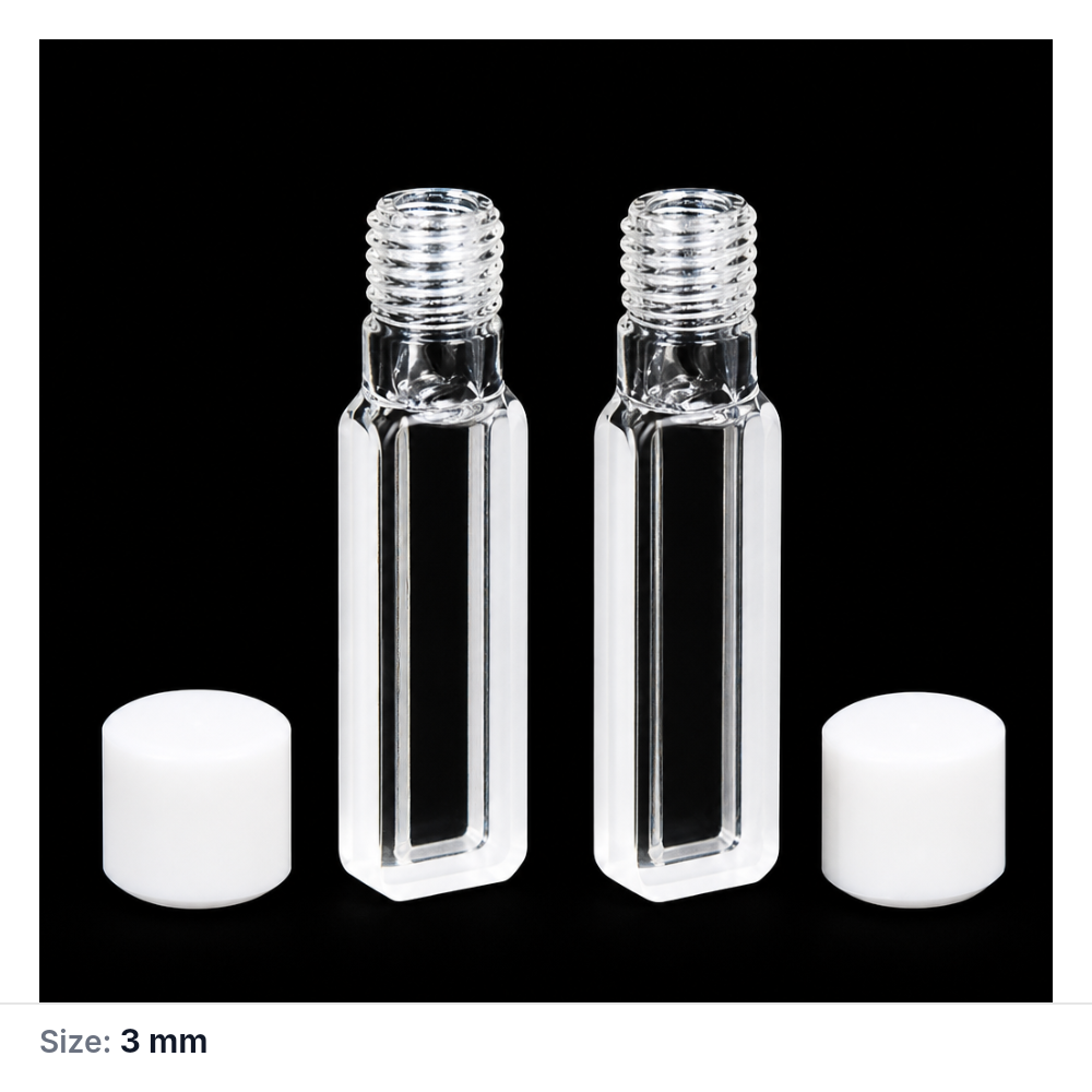 Quartz Screw-Top Cuvette, 3 mm Path, 1.05 mL, Two-Side Transmission, 2-Pack