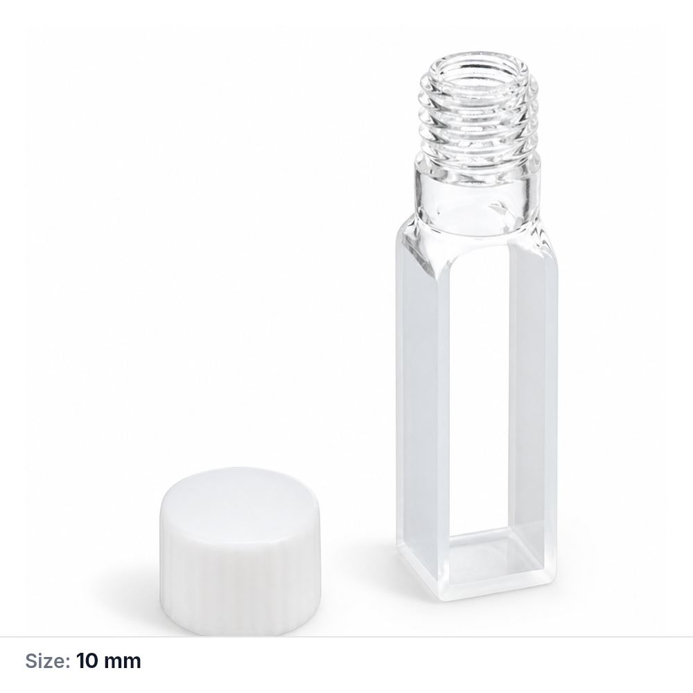(MQQSC016) Quartz Screw-Top Cuvette, 10 mm Path Length, Flat Bottom, Two-Way Light, Molded 83, 1 Piece