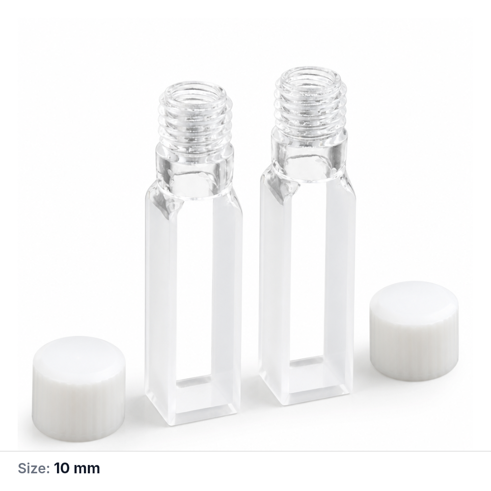 (MQQSC017) Quartz Screw-Top Cuvette, 10 MM, Flat Bottom, Threaded, Two-Way Light, Pack of 2