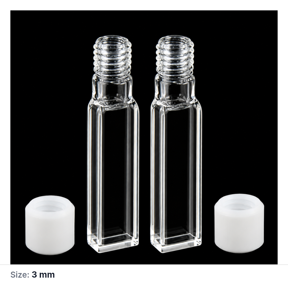 (MQQSC006) Quartz Screw-Top Cuvette, 1050 µL, 3 mm Path Length, Four-Way Light, Molded 83, Pack of 2