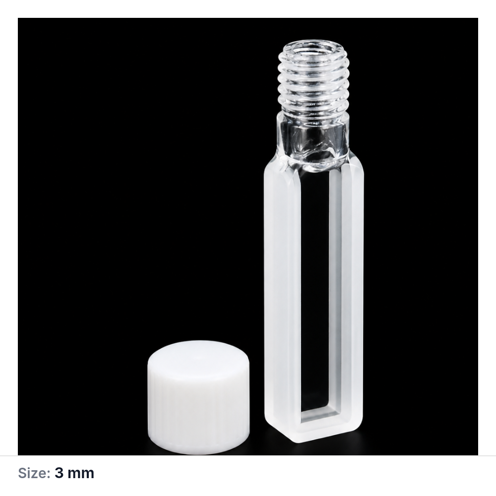 Quartz Screw-Top Cuvette, 3 mm path, Large Screw Opening