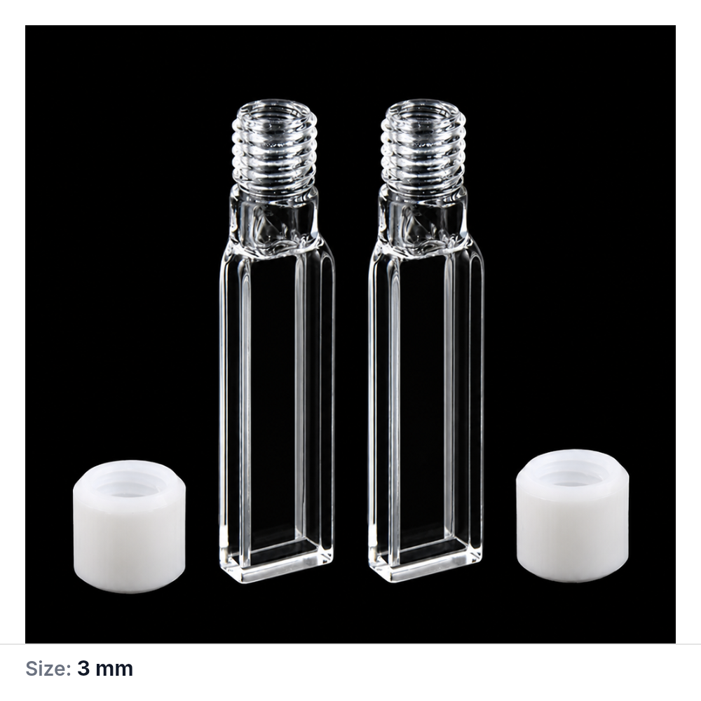 Quartz Fluorescence Screw-Top Cuvettes, 3 mm Path, 1.05 mL, Four-Side Transmission, 2-Pack