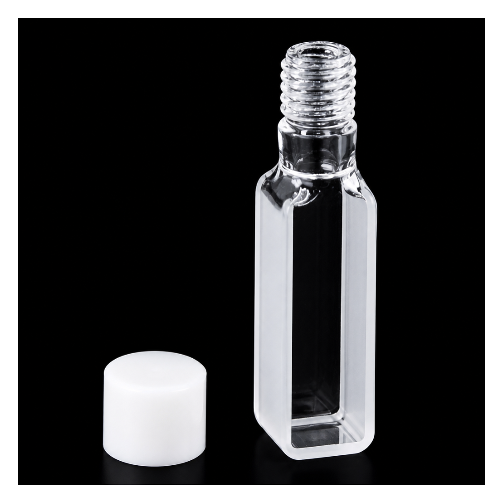 (MQQSC013) Quartz Screw-Top Cuvette, 10 mm Path Length, Export Version, JGS3, Two-Way Light, Molded 83, 1 Piece