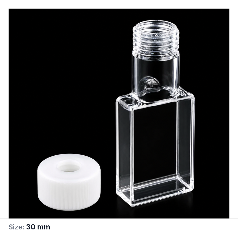 Quartz Screw-Top Sample Cell, 12 mL, 30 mm Version, Five-Side Transmission