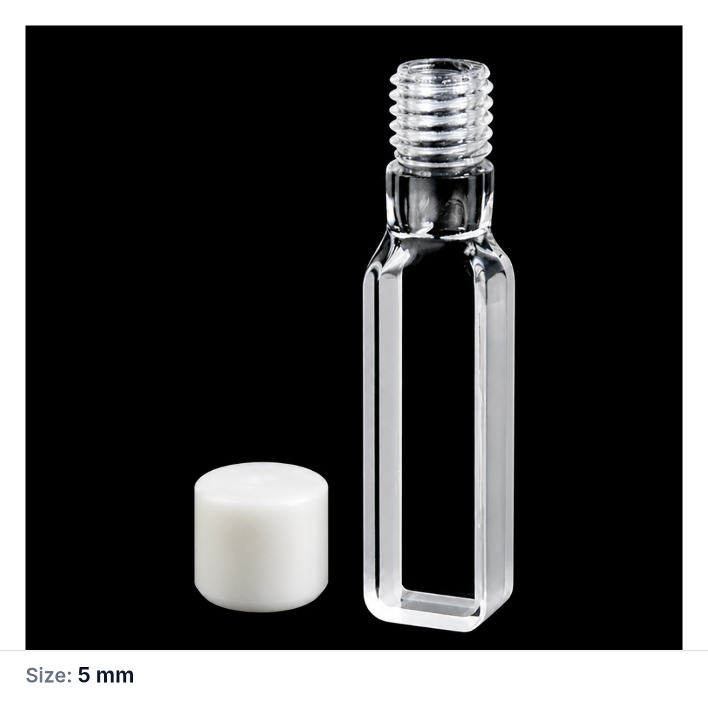 (MQQSC037) Quartz Screw-Top Cuvette, 5 mm, Export Version, Threaded, Two-Way Light, Molded 83, Optically Contacted One-Piece Construction, 1 Piece