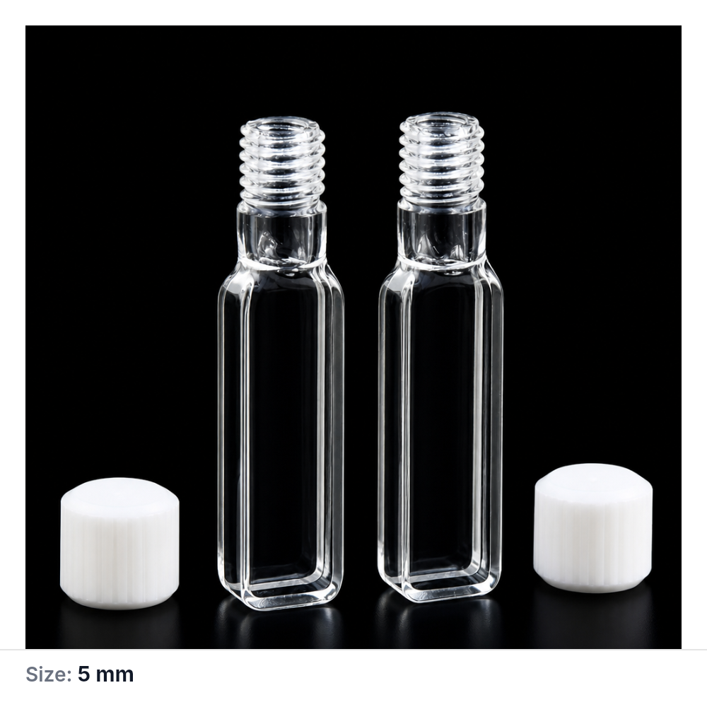 (MQQSC040) Quartz Screw-Top Cuvette, 5 mm, Export Version, JGS1, Four-Way Light, Molded 83, Pack of 2
