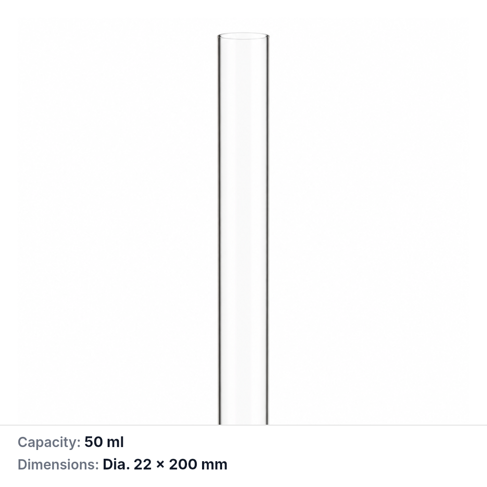 (MQQTT012) Quartz Test Tube, Ø22 × 200 mm, 50 mL, Round Bottom, 1 Piece